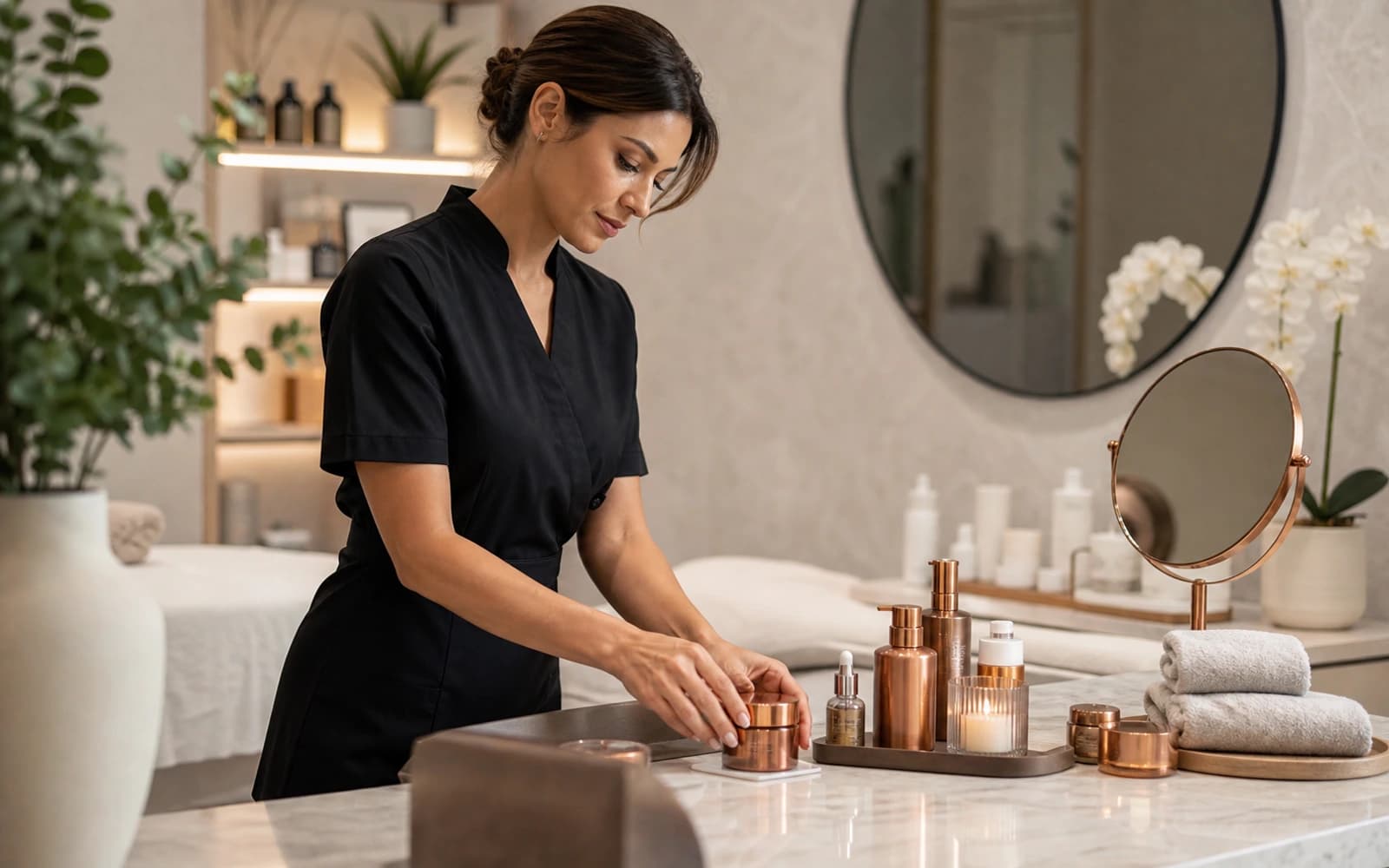 Premium skincare and appearance scene showing texture, collagen, and cosmetic skin goals