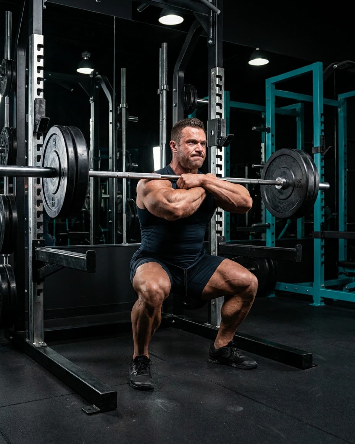 Muscular male athlete training for strength and muscle growth