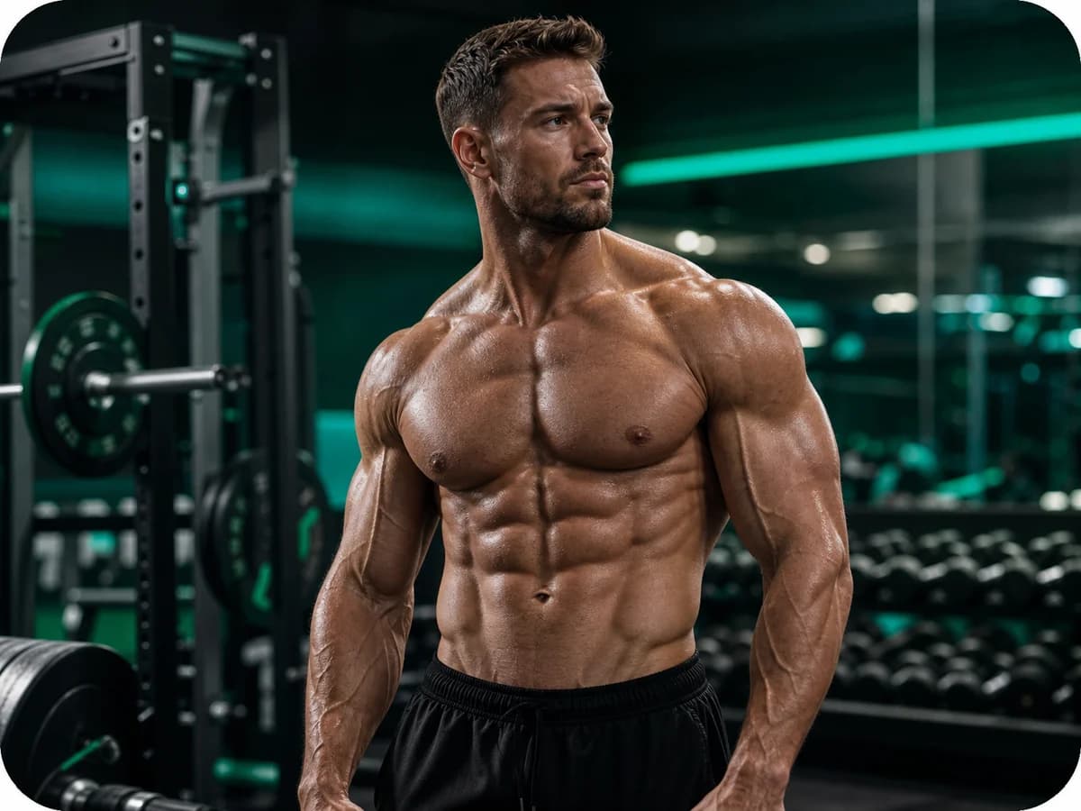 Muscular male athlete in a premium gym representing lean muscle and performance goals