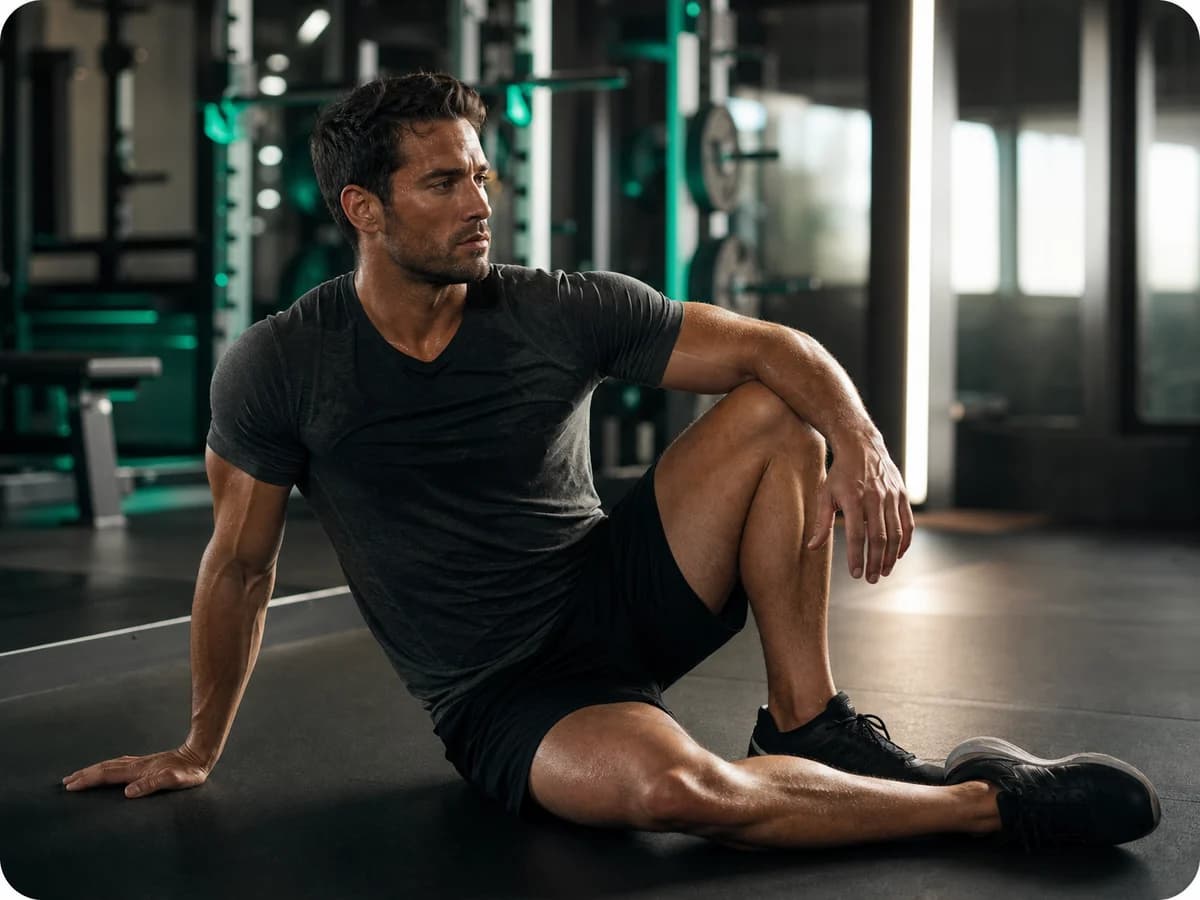 Athletic man recovering after training in a premium gym representing recovery and training continuity