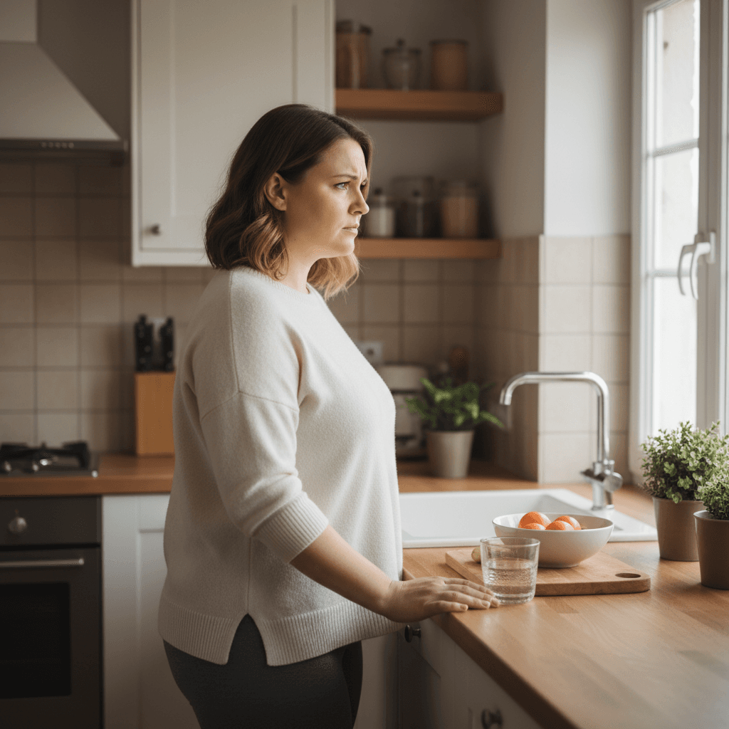 Person at the start of a weight-loss journey in a home setting
