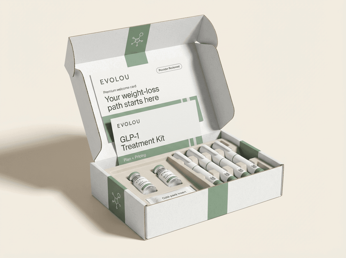 Evolou branded medication delivery kit mockup