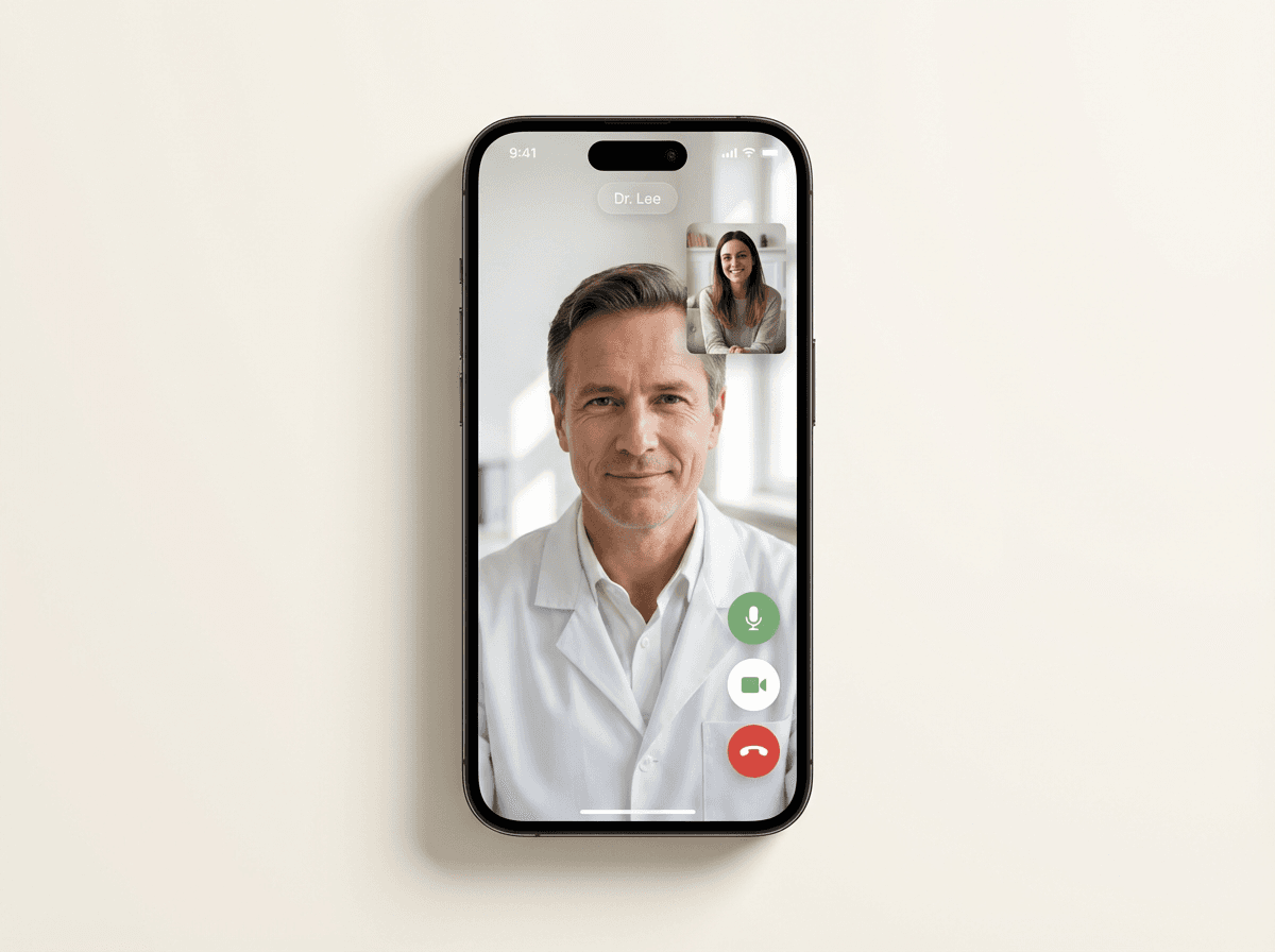 Telehealth doctor review video call mockup