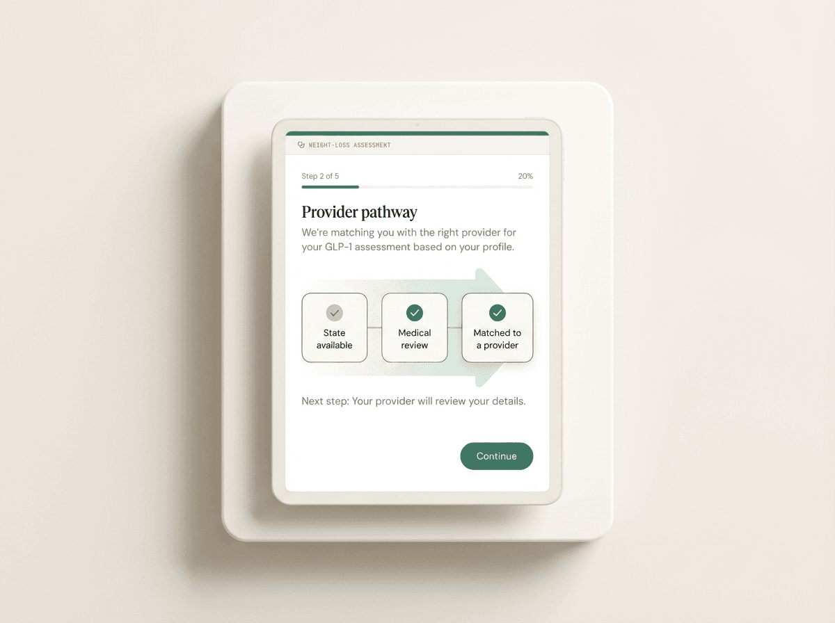 Provider routing interface mockup for GLP-1 review