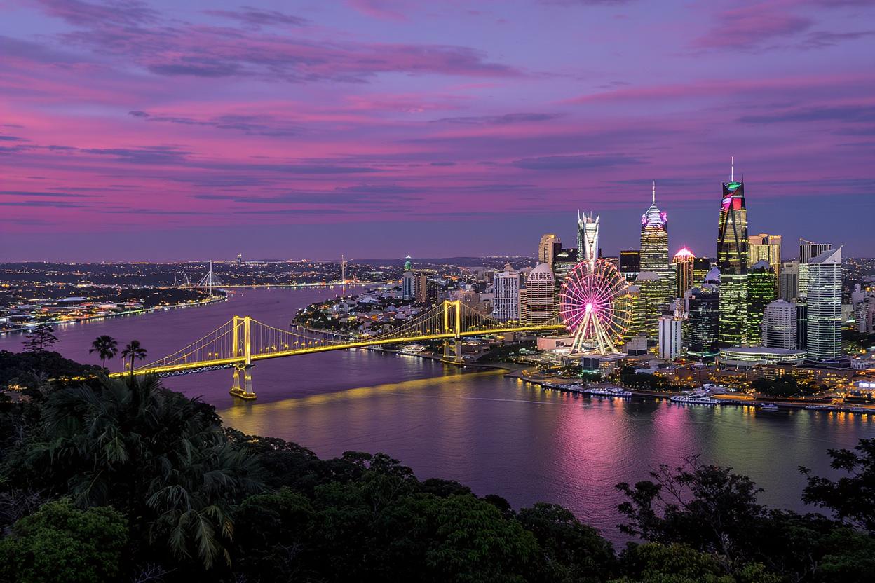 Brisbane CBD and Story Bridge illuminated